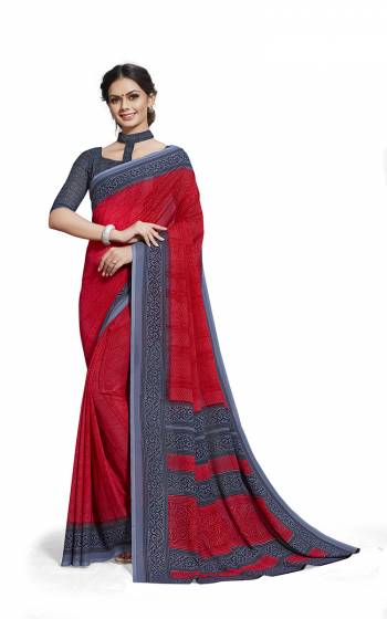 Comfort Is The First Priority When You Go To Your Work Place. So Keeping Your Comfort In Mind This Printed Saree Is Designed As A Uniform For Your Work Place. This Saree And Blouse are Fabricated On Georgette Beautified With Prints Which Is Also Light In Weight And Easy To Carry All Day Long