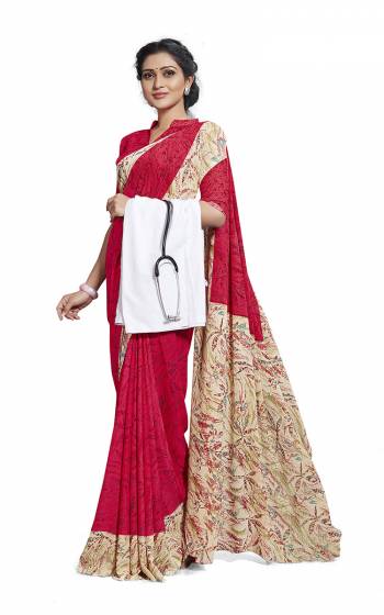 Here Is Very Pretty Printed Saree Fabricated On Georgette Paired With Running Blouse, This Pretty Formal Printed Saree Is Best Suitable For Your Work Place As It Is Light Weight And Esnures Superb Comfort All Day Long. Also It Can Be Used As Uniform At Different Places Like Airports, Hospitals And Hotels. Buy Now