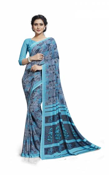 Here Is Very Pretty Printed Saree Fabricated On Georgette Paired With Running Blouse, This Pretty Formal Printed Saree Is Best Suitable For Your Work Place As It Is Light Weight And Esnures Superb Comfort All Day Long. Also It Can Be Used As Uniform At Different Places Like Airports, Hospitals And Hotels. Buy Now