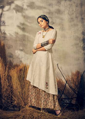 Grab This Designer Readymade Long One-Piece Dress In Off-White And Grey Color. This Beautiful Dress Is Fabricated On Khadi Silk Beautified Print And Hand Work. It Is Light In Weight And Easy To Carry All Day Long. 