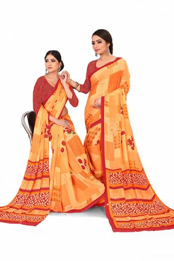 Comfort Is The First Priority When You Go To Your Work Place. So?Keeping Your Comfort In Mind This Printed Saree Is Designed As A Uniform For Your Work Place. This Saree And Blouse are Fabricated On Georgette Beautified With Prints Which Is Also Light In Weight And Easy To Carry All Day Long
