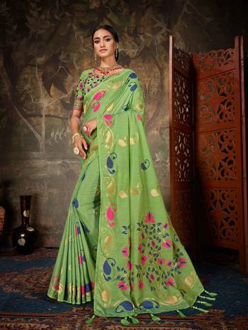 Celebrate This Festive Season With Beauty And Comfort Wearing This Designer Silk Based Saree Green Color. This Saree And Blouse Are Fabricated on Linen Silk Which Gives A Rich Look To Your Personality. Also This Saree Is Beautified With Weave And Blouse Is Beautified with Attractive Embroidery. 