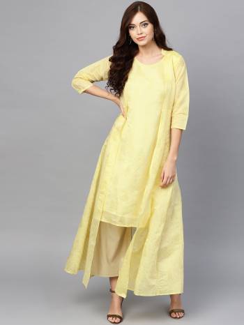 For Your Semi-Casual Wear, Grab This Readymade Long Kurti In Yellow Color Fabricated On Faux Chanderi . Its Elegant Solid Pattern Will Earn You Lots Of Compliments From Onlookers . Buy Now.