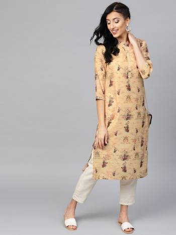 Add This Pinted Readymade Kurti To Your Wardrobe For Casual Wear In Beige Color. This Kurti Is Muslin Fabricated Which IS Soft Towards Skin And Easy To Carry all Day Long. 