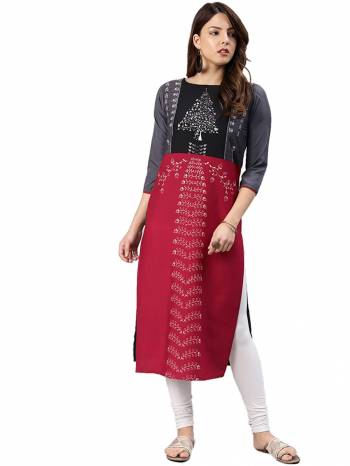 Here Is A Simple Readymade Kurti For Your Casual Wear Fabricated?on Crepe. You can Pair This Up Same Or Contrasting Colored Bottom. Its Fabric Is Soft Towards Skin And Easy To Carry All Day Long.