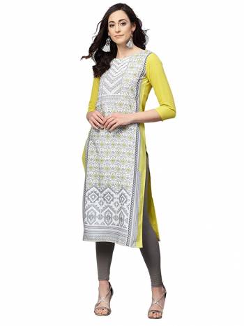 Here Is A Simple Readymade Kurti For Your Casual Wear Fabricated?on Crepe. You can Pair This Up Same Or Contrasting Colored Bottom. Its Fabric Is Soft Towards Skin And Easy To Carry All Day Long.