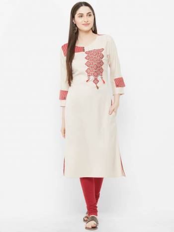 Simple And Elegant Looking Kurti Is Here In Cream Color Fabricated Cotton. This Readymade Kurti Is Light Weight And Available In All Regular Sizes. 