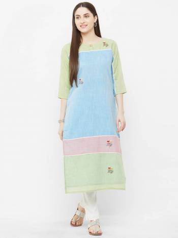 Here Is A Beautiful Kurti For Your Semi-Casuals In Sky Blue Color. This Readymade Kurti IS Fabricated on Linen Which IS Durable And Gives A Rich Look To Your Personality.