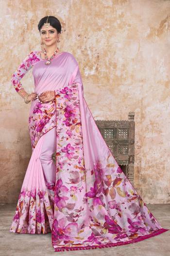 Add This Pretty Saree For Your Semi-Casual Wear In Pink Color. This Saree And Blouse Are Fabricated On Art Silk Beautified With Floral Digital Prints. 