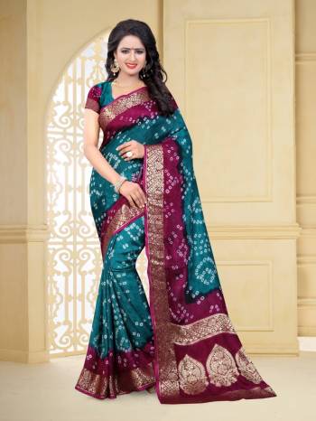 Grab This Pretty Designer Bandhani Saree In Blue And Magenta Pink Color. This Saree And Blouse Are Fabricated On Art Silk Beautified With Prints And Weaved Lace Border. It Is Light In Weight And Easy To Carry All Day Long