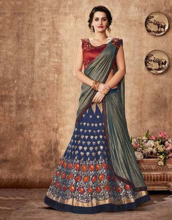 Awaken your love for traditional weaves , aesthetics and colors in this jacquard silk lehenga saree and reignite the sheer elegance of ethnic details. 