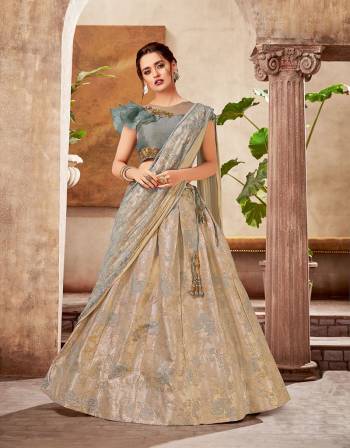 Elegant box-pleated jacqaurd silk lehenga with delicate layered pallu style will give you the much needed princessy air 