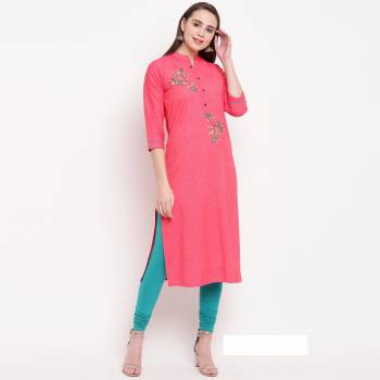 Add This Pretty And Elegant Looking Readymade Straight Kurti In Rani Pink Color Fabricated On Rayon. It Is Beautified With Hand Work. It Is Light Weight And Easy To Carry All Day Long.