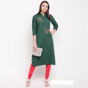 For Your Semi-Casual Wear, Grab This Pine Green Colored Readymade Kurti Fabricated On Rayon Beautified With Hand Work. This Pretty Kurti Is Available In All Regular Sizes. 