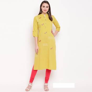 Flaunt Your Rich And Elegant Taste Wearing This Designer Readymade Straight Kurti In Yellow. This Kurti Is Rayon Based Beautified With Resham Work. Buy Now.