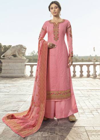 Look Pretty In This Designer Straight Suit In Pink Color. Its Top Is Fabricated On Satin Silk Paired With Santoon Bottom And Jacquard Rayon Fabricated Dupatta. Its Top Is Beautified With Attractive Embroidery And Its Dupatta Has Pretty Digital Print And Weave. 