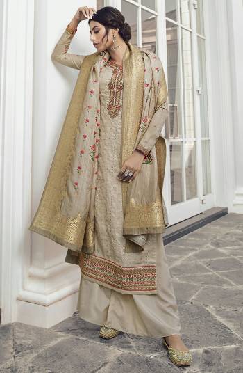 Look Pretty In This Designer Straight Suit In Pale Grey Color. Its Top Is Fabricated On Satin Silk Paired With Santoon Bottom And Jacquard Rayon Fabricated Dupatta. Its Top Is Beautified With Attractive Embroidery And Its Dupatta Has Pretty Digital Print And Weave. 