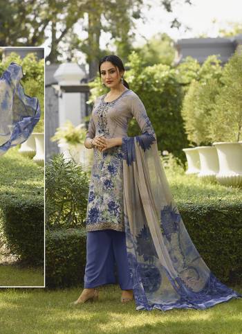 Simple And Elegant Looking Printed Dress Material Is Here In Grey?And Blue Color. This Suit Is Crepe Based Paired With Georgette Fabricated Dupatta. It Is Beautified With Digital Prints And Embroidery. 