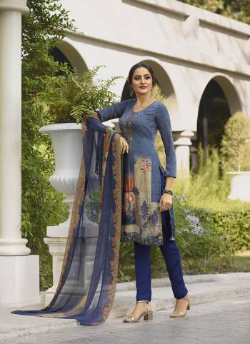 Beat The Heat This Summer Wearing This Simple and Elegant looking Printed Straight Suit In Blue Color. This Dress Material Is Fabricated On Crepe Paired With Georgette Fabricated Dupatta. Buy This Pretty Digital Printed Suit With Embroidery Now.