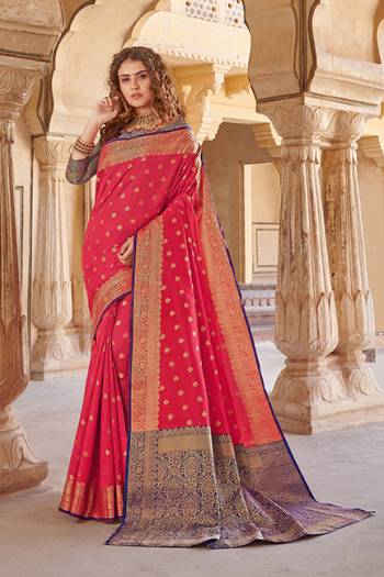 Classy Saree look pretty like never before.Wearing this Rani Pink Color Saree which made from Handloom Silk With Purple & Golden Color Handloom Silk blouse, Saree has also decorative work like Heavy Jacquard Work With Pallu.This beautiful Saree features a classy Jacquard Work all over,which makes it a smart pick for all occasions. 