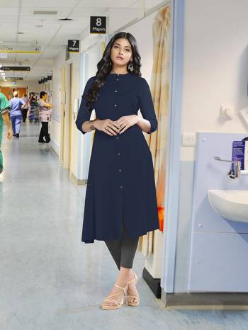 Add Some Casuals For This Summer With This Readymade plain Kurti In Navy Blue Color Fabricated On Rayon. You Can Pair This Up With Same Or Contrasting Colored Pants, Leggings Or Plazzo. Buy Now.