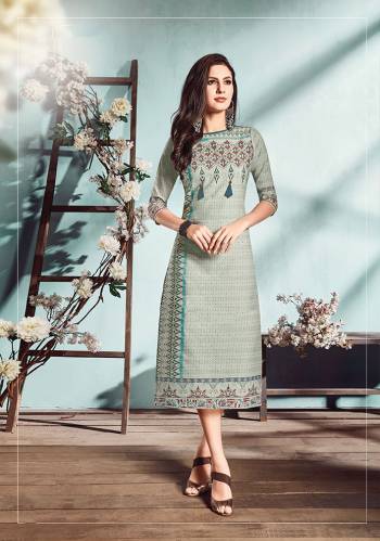 Simple And Elegant Looking Digital Printed Kurti Is Here In Dusty Green Color. This Readymade Straight Cut Kurti Is Fabricated On Cotton Flex Which Is Soft And Durable. 