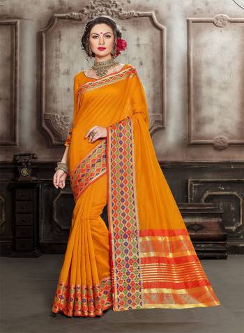 Celebrate This Festive Season With Beauty And Comfort Wearing This Designer Silk Based Saree In Musturd Yellow Color. This Pretty Saree And Blouse Are Fabricated On Handloom Silk Beautified With Heavy Weaved Lace Border. 