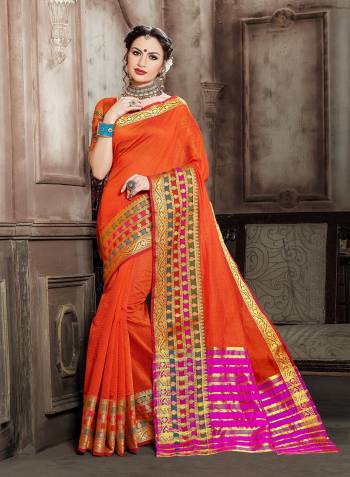For A Royal Look, Grab This Designer Silk based Saree In Orange Color. This Saree And Blouse Are Fabricated On Handloom Silk Beautified With Weaved Lace Border. Buy This Pretty Elegant Saree Now.