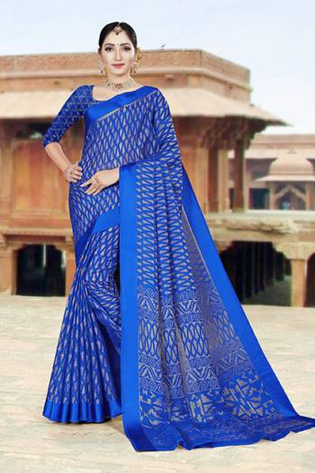 Here Is A Pretty Saree For Your Festive Or Semi-Casual Wear In Royal Blue Color. This Saree And Blouse Are Fabricated On Brasso Silk Beautified With Weave. It Is Light In Weight, Durable And Easy To Care For. 