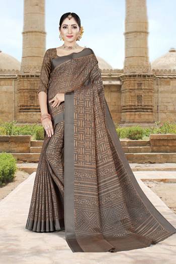 Add This Beautiful Saree To Your Wardrobe In Grey Color. This Saree And Blouse Are Fabricated On Brasso Silk Which Is Light Weight, And Gives A Rich Look To Your Personality. 