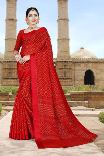Here Is A Pretty Saree For Your Festive Or Semi-Casual Wear In Red Color. This Saree And Blouse Are Fabricated On Brasso Silk Beautified With Weave. It Is Light In Weight, Durable And Easy To Care For. 