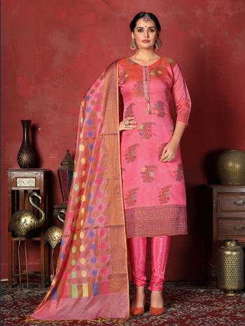 Look Pretty This In This Designer Straight Suit In Pink Color. This Beautiful Dress Material Is Fabricated On Banarasi Silk Paired With Santoon Bottom And Jacquard Silk Fabricated Dupatta. Buy Now.