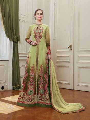 Grab This Pretty Designer Suit In Light Green Color For The Upcoming Festive And Wedding Season. Its Top Is Georgette Based Paired With Santoon Bottom And Chiffon Fabricated Dupatta. It Is Beautified With Prints And Stone Work. Buy Now.