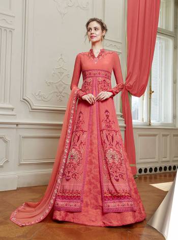 You Will Definitely Earn Lots Of Compliments Wearing This Designer Floor Length Suit In Old Rose Pink Color. Its Pretty Top Is Georgette Based Paired With Santoon Bottom And Chiffon Fabricated Dupatta. Its Pretty Color And Pattern Will Give You A Look Like Never Before. 