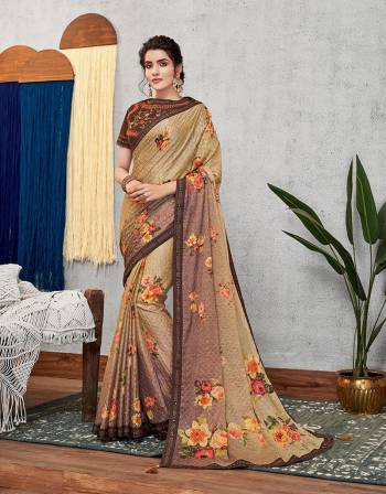 Celebrating the freshness of floral prints and elegance of earthy hues , this subtle yet outstanding sequinned saree will raise the spirit of festivity . 