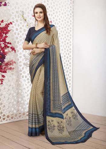 Add Some Casuals With This Pretty Saree Fabricated On Crepe. This Saree And Blouse are Beautified With prints And It Is Light Weight And Easy To Carry All Day Long