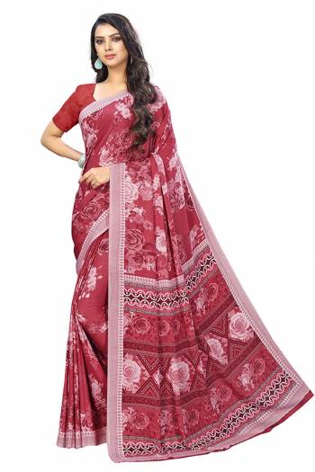 Add Some Casuals With This Pretty Saree Fabricated On Crepe. This Saree And Blouse are Beautified With prints And It Is Light Weight And Easy To Carry All Day Long