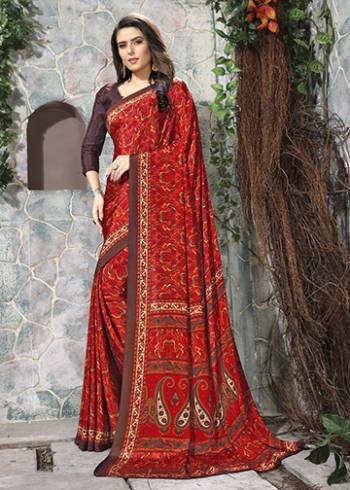 Add Some Casuals With This Pretty Saree Fabricated On Crepe. This Saree And Blouse are Beautified With prints And It Is Light Weight And Easy To Carry All Day Long