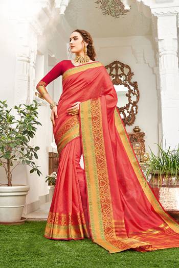 Celebrate This Festive Season With Beauty And Comfort Wearing This Designer Silk Based Saree In Crimson Red Color. This Pretty Saree And Blouse Are Fabricated On Handloom Silk Beautified With Heavy Weaved Lace Border