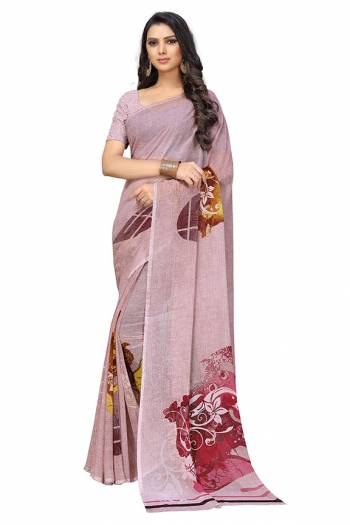 Simple And Elegant Looking Saree Is Here For Your Casual Or Semi-Casual Wear In Baby Pink Color. This Pretty Saree And Blouse Are Chiffon Based Beautified With Prints All Over.