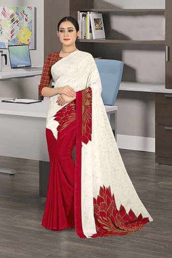 Add Some Casuals With This Pretty Saree Fabricated On Crepe. This Saree And Blouse are Beautified With prints And It Is Light Weight And Easy To Carry All Day Long