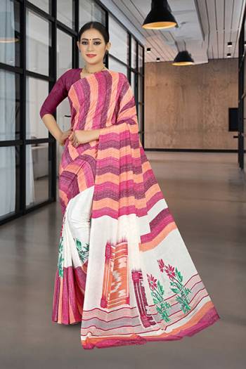 Add Some Casuals With This Pretty Saree Fabricated On Crepe. This Saree And Blouse are Beautified With prints And It Is Light Weight And Easy To Carry All Day Long