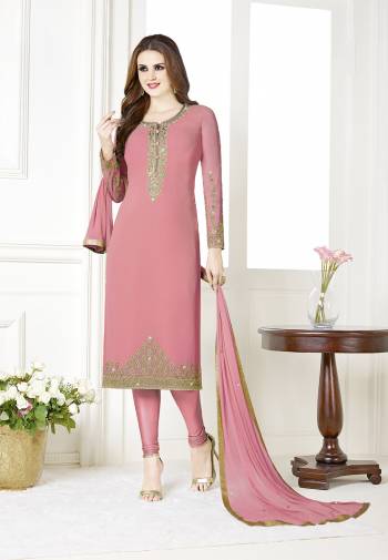 Simple and Elegant Looking Designer Straight Suit Is Here In All Over Light Pink Color. Its Top Is Georgette Based Paired With Santoon Bottom And Chiffon Fabricated Dupatta. 