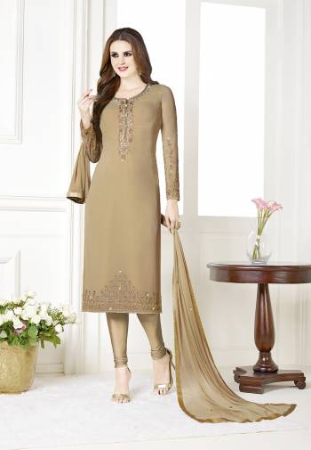 Simple and Elegant Looking Designer Straight Suit Is Here In All Over Beige Color. Its Top Is Georgette Based Paired With Santoon Bottom And Chiffon Fabricated Dupatta. 