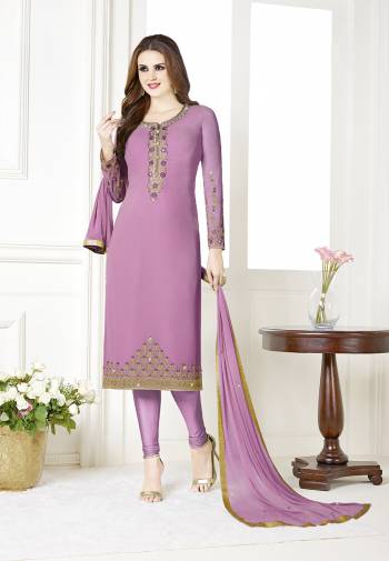 Simple and Elegant Looking Designer Straight Suit Is Here In All Over Light Purple Color. Its Top Is Georgette Based Paired With Santoon Bottom And Chiffon Fabricated Dupatta. 