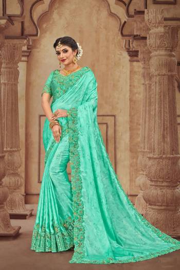 Get Ready For The Upcoming Wedding Season With This Heavy Designer Saree With Heavy Embroidery Fabricated On Satin Georgette. Its Attractive Embroidery And Pretty Color Will Definitely Earn You Lots Of Compliments From Onlookers. 