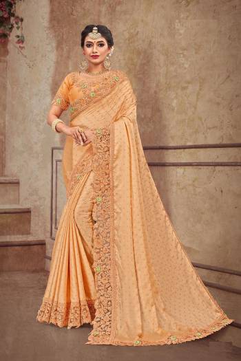Get Ready For The Upcoming Wedding Season With This Heavy Designer Saree With Heavy Embroidery Fabricated On Satin Georgette. Its Attractive Embroidery And Pretty Color Will Definitely Earn You Lots Of Compliments From Onlookers. 