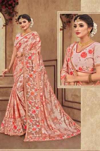 Get Ready For The Upcoming Wedding Season With This Heavy Designer Saree With Heavy Embroidery Fabricated On Satin Georgette. Its Attractive Embroidery And Pretty Color Will Definitely Earn You Lots Of Compliments From Onlookers. 