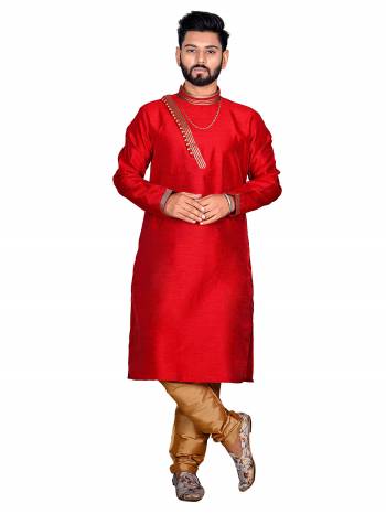 Grab This Amazing Pair Of Kurta And Chudidar For Men Fabricated On Art Silk. This Kurta Is Suitable For Festive Wear Or Any Wedding Functions. It Is Light In Weight and Can Be Paired With Any Kind Of Bottom Like Chudidar, Pyjama Or Even Denims. Its Fabric Is Soft Towards Skin And Avialable In All Sizes. Buy Now.