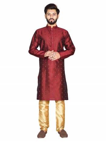 Grab This Amazing Pair Of Kurta And Chudidar For Men Fabricated On Jacquard Silk And Cotton Respectively. This Kurta Is Suitable For Festive Wear Or Any Wedding Functions. It Is Light In Weight and Can Be Paired With Any Kind Of Bottom Like Chudidar, Pyjama Or Even Denims. Its Fabric Is Soft Towards Skin And Avialable In All Sizes. Buy Now.